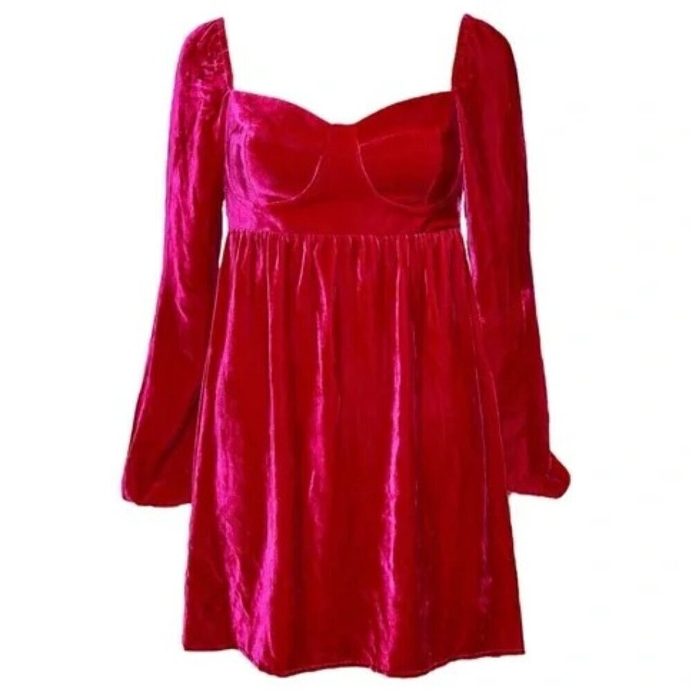 💕REFORMATION💕 Chestnut Velvet Babydoll Dress ~ Rhubarb Red 4 NWOT - Picture 7 of 14
